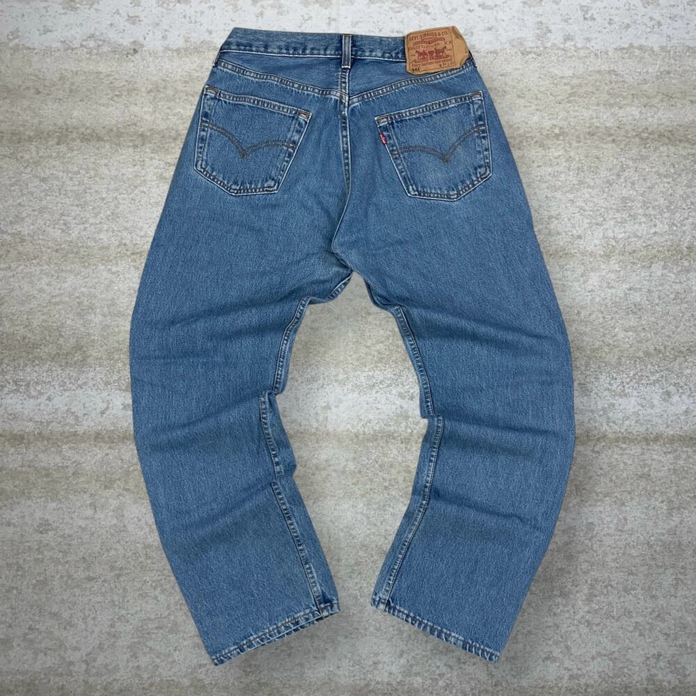 Vintage Levis Jeans 501 34x30 Regular Straight Leg Light Wash Denim Made in UK